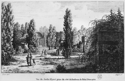 Museo de los Monumentos Franceses, París, vista del Jardín Elíseo desde la tumba de René Descartes, grabado por Laurent Guyot de Alexandre Marie Lenoir